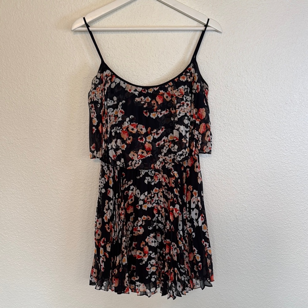 bebe Navy Floral Tiered Mini Sundress